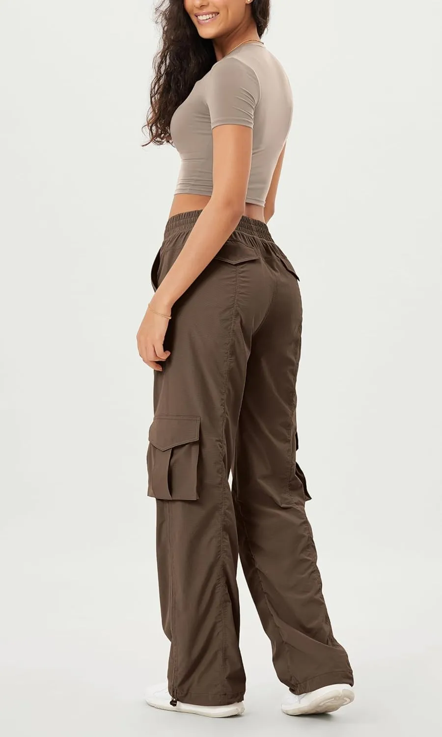 ODODOS Stretch Woven Relaxed Cargo Pants for Women Cinchable Hems Lightweight Casual Sweatpants with Pockets