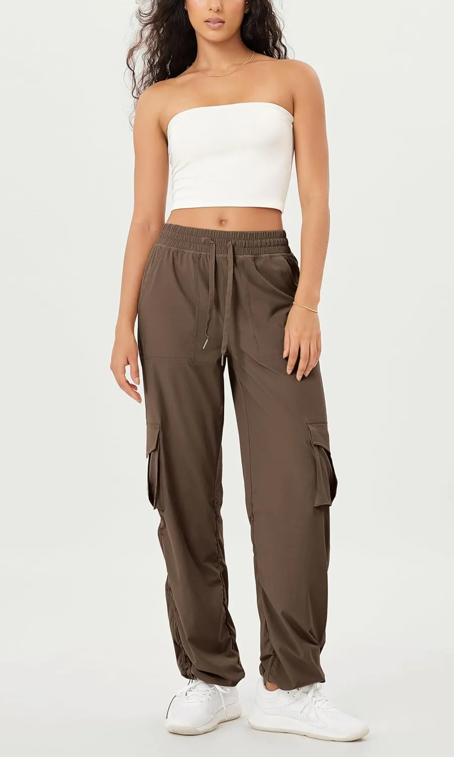 ODODOS Stretch Woven Relaxed Cargo Pants for Women Cinchable Hems Lightweight Casual Sweatpants with Pockets