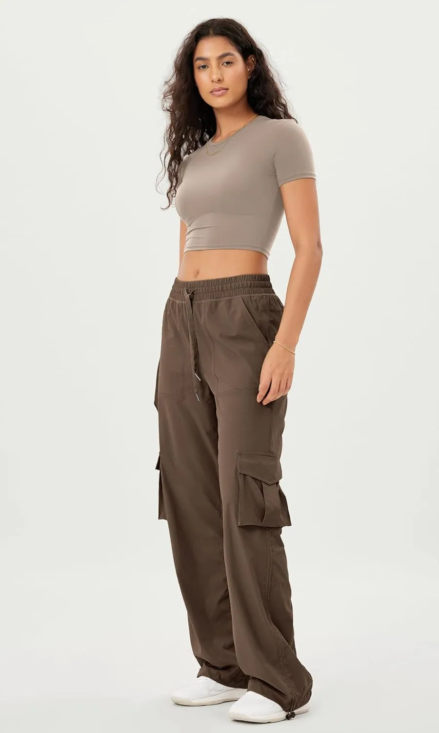 ODODOS Stretch Woven Relaxed Cargo Pants for Women Cinchable Hems Lightweight Casual Sweatpants with Pockets