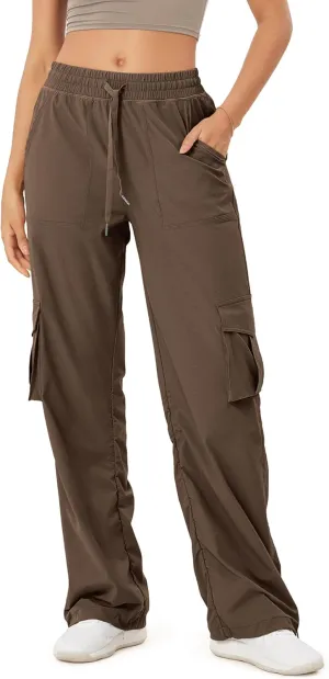ODODOS Stretch Woven Relaxed Cargo Pants for Women Cinchable Hems Lightweight Casual Sweatpants with Pockets