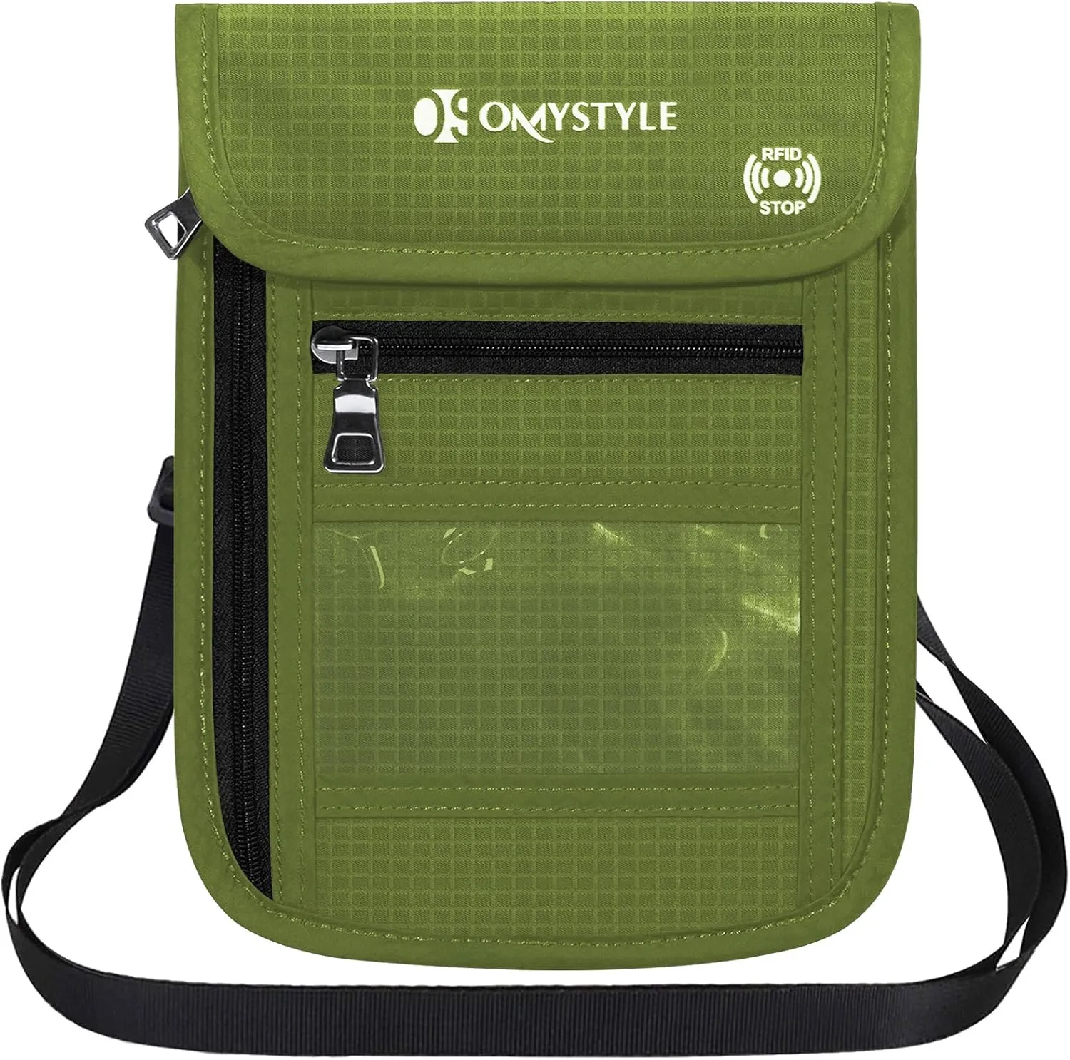 OMYSTYLE Neck Wallet, RFID Passport Holder for Travel, Adjustable Neck Strap, Waterproof Neck Pouch for Men & Women to Keep Cash, Credit Cards and Documents Safe, Green (8x6)