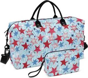 Patriotic Star Travel Duffle Bag Duffel Bags Large Weekender Bag Carry On Duffel Bag Gym Bag with Toiletry Bag Garment Duffle Bags for Yoga Women Airplanes Men Adults Trip Sports