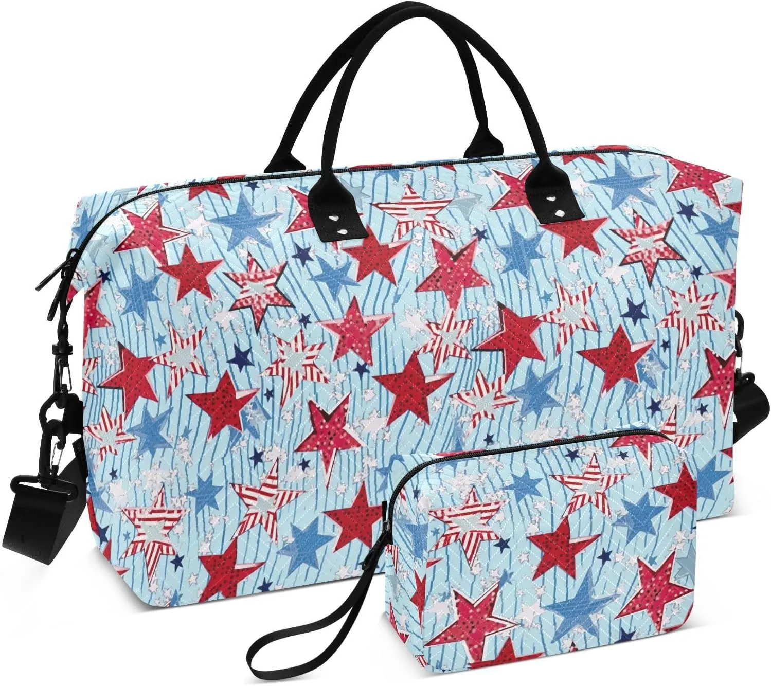 Patriotic Star Travel Duffle Bag Duffel Bags Large Weekender Bag Carry On Duffel Bag Gym Bag with Toiletry Bag Garment Duffle Bags for Yoga Women Airplanes Men Adults Trip Sports