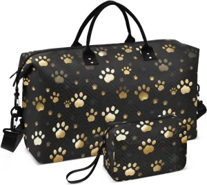 Paws Cute Gold Travel Duffle Bag Duffel Bags Large Weekender Bag Carry On Duffel Bag Gym Bag with Toiletry Bag Garment Duffle Bags for Yoga Women Airplanes Men Adults Trip Sports