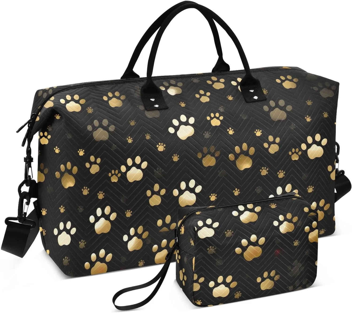 Paws Cute Gold Travel Duffle Bag Duffel Bags Large Weekender Bag Carry On Duffel Bag Gym Bag with Toiletry Bag Garment Duffle Bags for Yoga Women Airplanes Men Adults Trip Sports