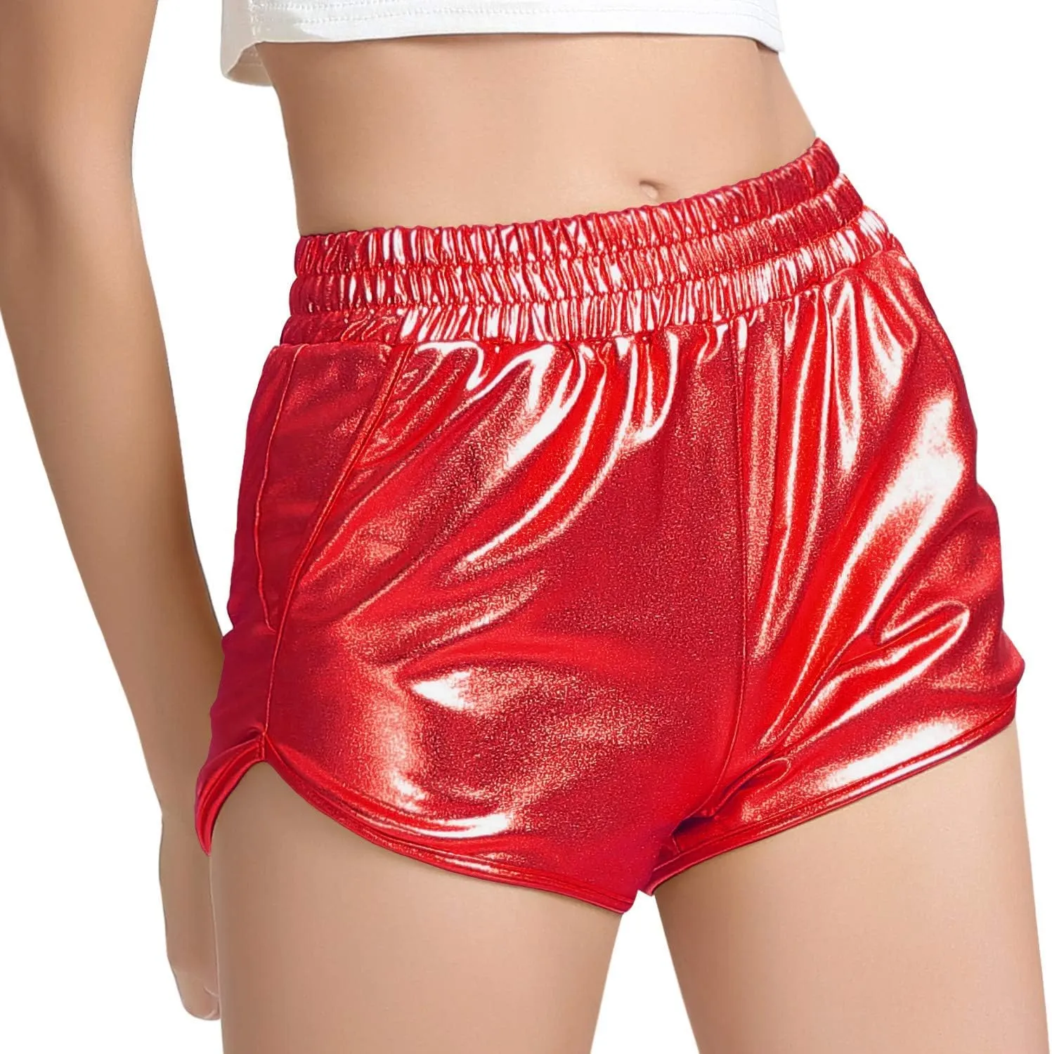 Perfashion Women's Metallic Shiny Shorts Sparkly Hot Yoga Outfit