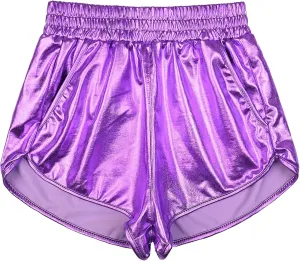 Perfashion Women's Metallic Shiny Shorts Sparkly Hot Yoga Outfit