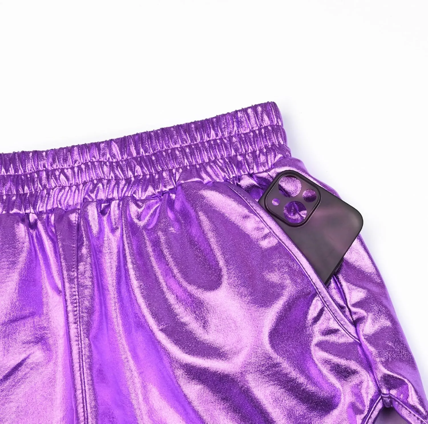 Perfashion Women's Metallic Shiny Shorts Sparkly Hot Yoga Outfit