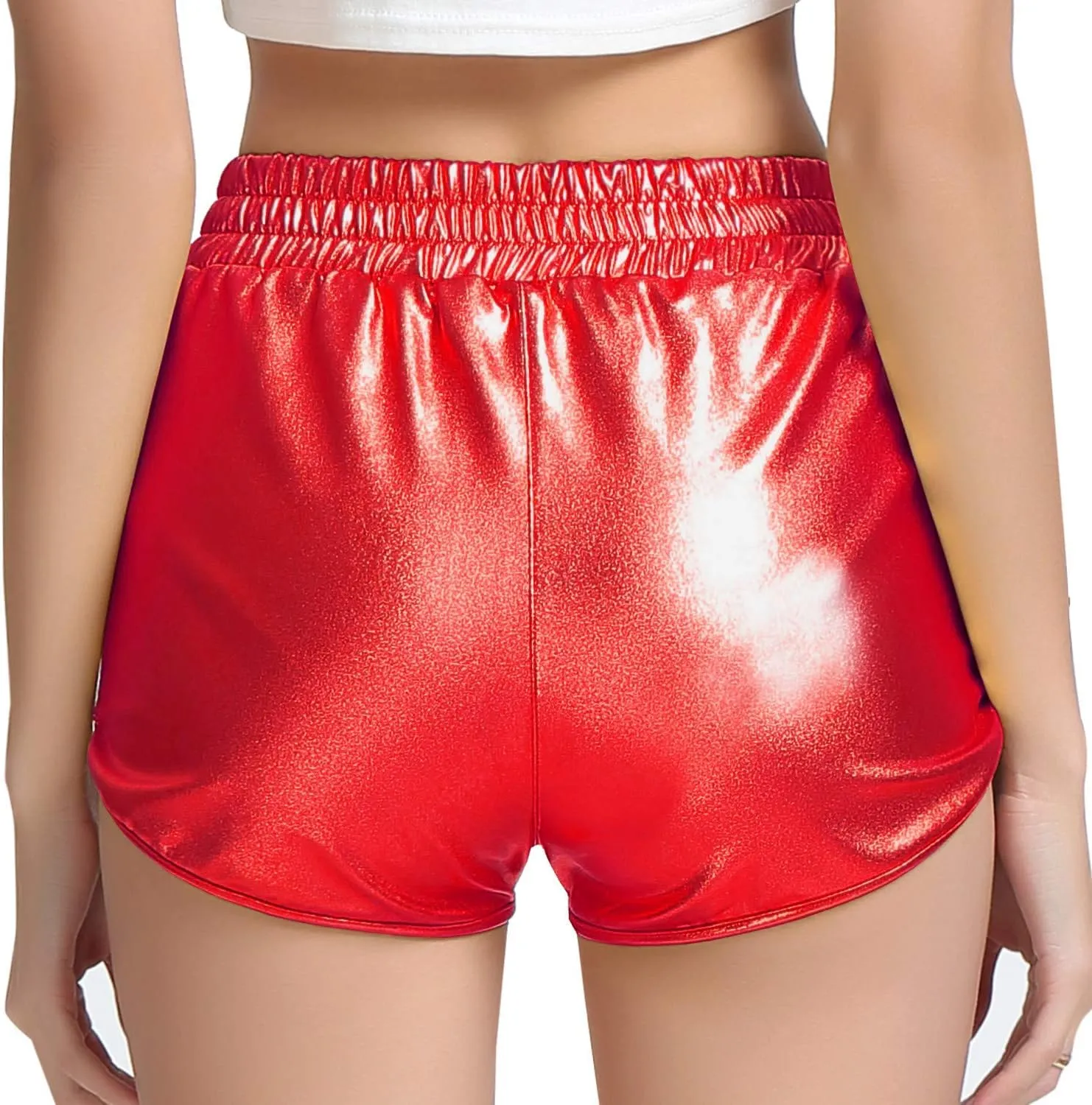Perfashion Women's Metallic Shiny Shorts Sparkly Hot Yoga Outfit