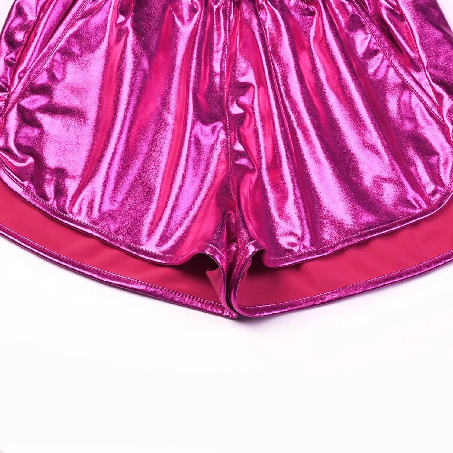 Perfashion Women's Metallic Shiny Shorts Sparkly Hot Yoga Outfit
