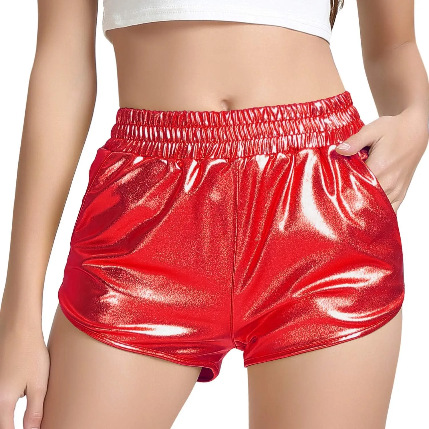 Perfashion Women's Metallic Shiny Shorts Sparkly Hot Yoga Outfit