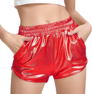 Perfashion Women's Metallic Shiny Shorts Sparkly Hot Yoga Outfit