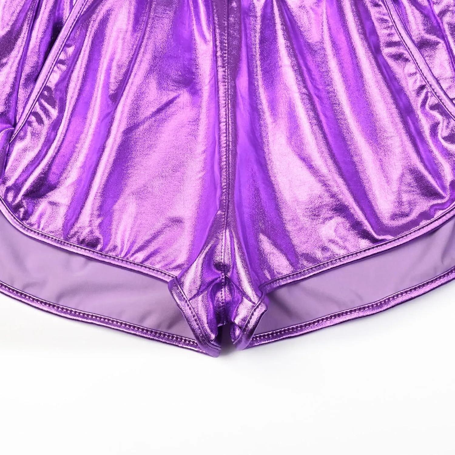 Perfashion Women's Metallic Shiny Shorts Sparkly Hot Yoga Outfit
