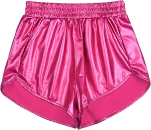 Perfashion Women's Metallic Shiny Shorts Sparkly Hot Yoga Outfit