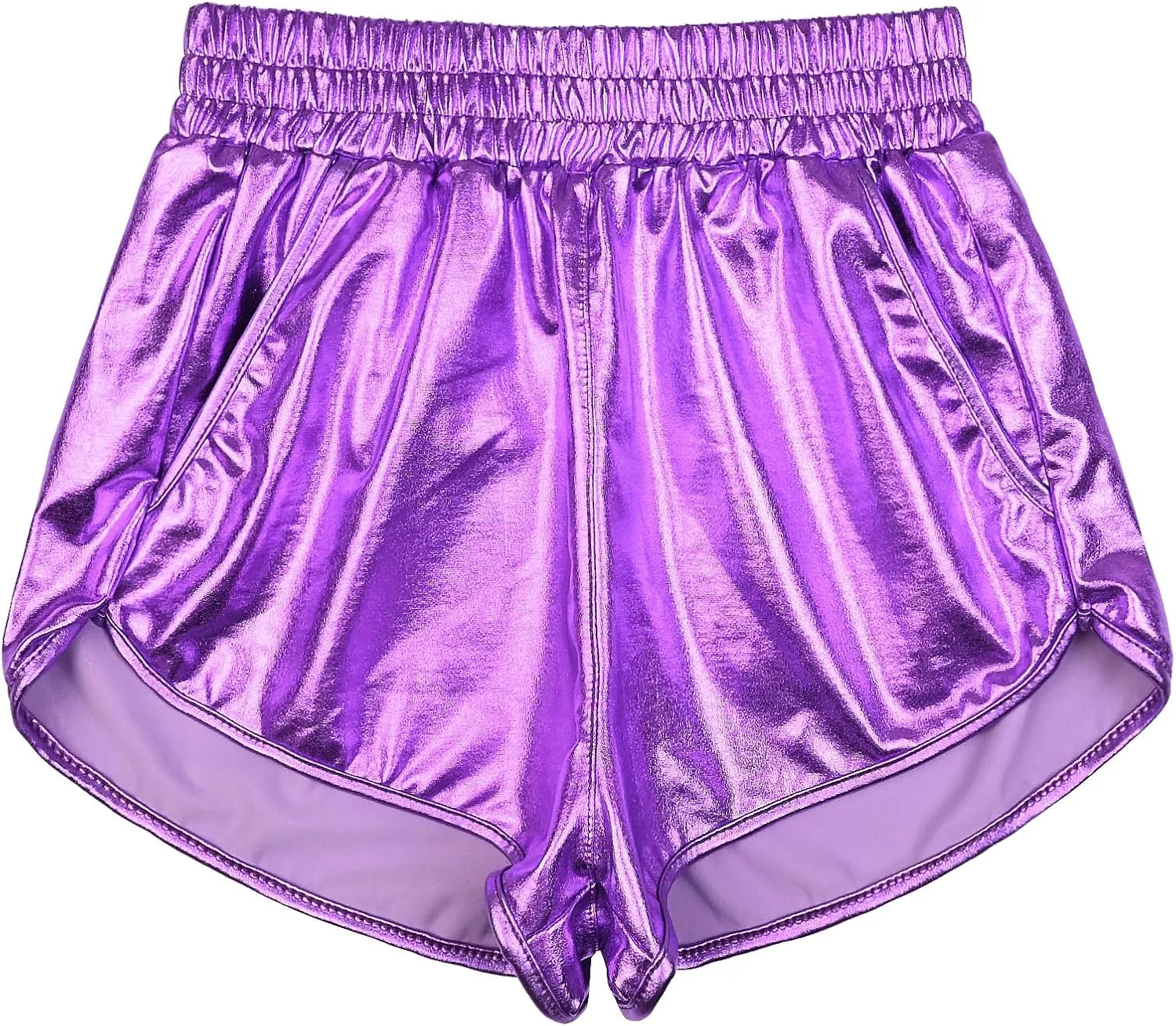 Perfashion Women's Metallic Shiny Shorts Sparkly Hot Yoga Outfit