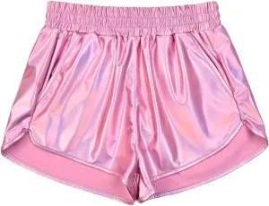 Perfashion Women's Metallic Shiny Shorts Sparkly Hot Yoga Outfit
