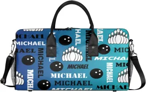 Personalized Bowling Sport Duffel Bag, Custom Gym Bag Customized Text Overnight Weekender Bag for Women Men, Blue