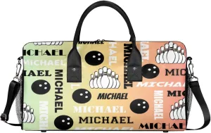 Personalized Bowling Sport Duffel Bag, Custom Gym Bag Customized Text Overnight Weekender Bag for Women Men, Colorful