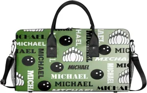 Personalized Bowling Sport Duffel Bag, Custom Gym Bag Customized Text Overnight Weekender Bag for Women Men, Misty Green