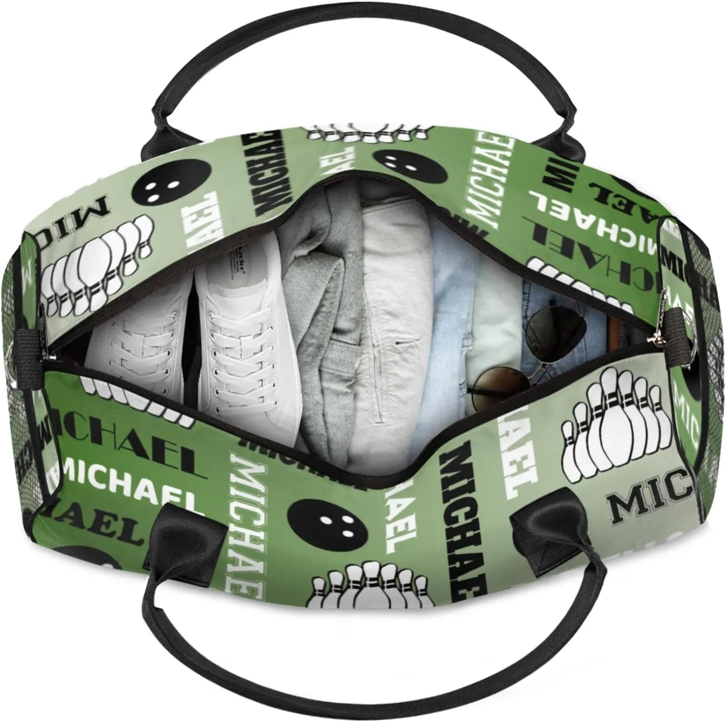 Personalized Bowling Sport Duffel Bag, Custom Gym Bag Customized Text Overnight Weekender Bag for Women Men, Misty Green