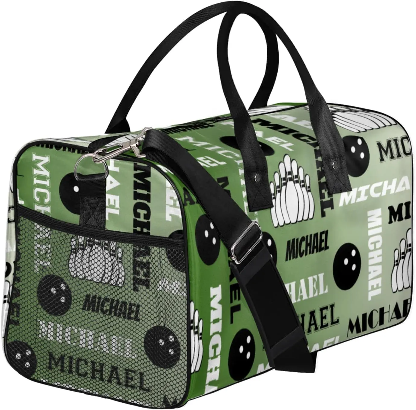 Personalized Bowling Sport Duffel Bag, Custom Gym Bag Customized Text Overnight Weekender Bag for Women Men, Misty Green