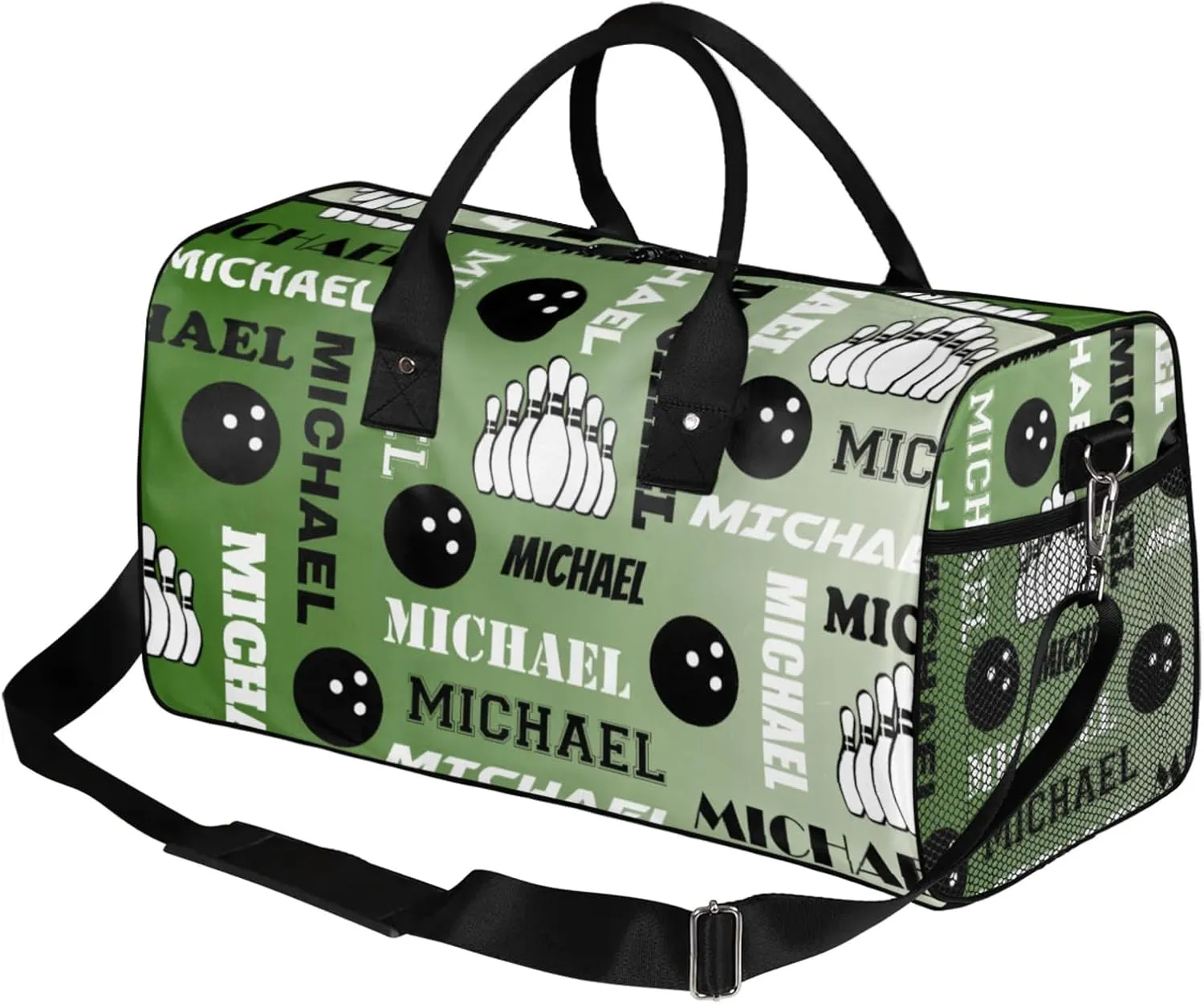 Personalized Bowling Sport Duffel Bag, Custom Gym Bag Customized Text Overnight Weekender Bag for Women Men, Misty Green