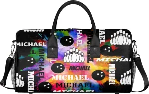 Personalized Bowling Sport Duffel Bag with Name, Custom Gym Bag Customized Overnight Weekender Bag for Women Men, Black Colorful