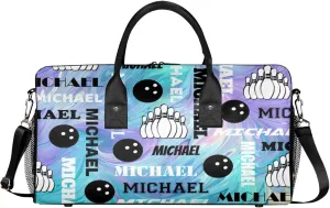 Personalized Bowling Sport Duffel Bag with Name, Custom Gym Bag Customized Overnight Weekender Bag for Women Men, Blue Purple