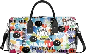 Personalized Bowling Sport Duffel Bag with Name, Custom Gym Bag Customized Overnight Weekender Bag for Women Men, Colorful Heart