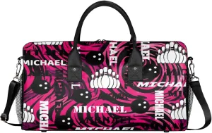 Personalized Bowling Sport Duffel Bag with Name, Custom Gym Bag Customized Overnight Weekender Bag for Women Men, Rose Red