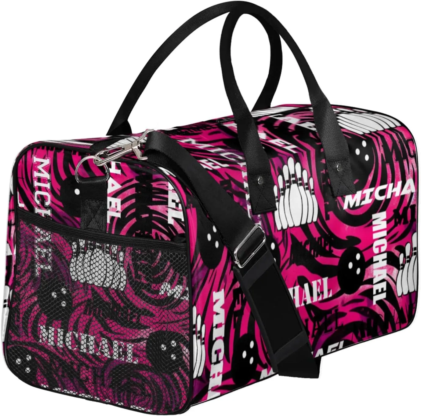 Personalized Bowling Sport Duffel Bag with Name, Custom Gym Bag Customized Overnight Weekender Bag for Women Men, Rose Red