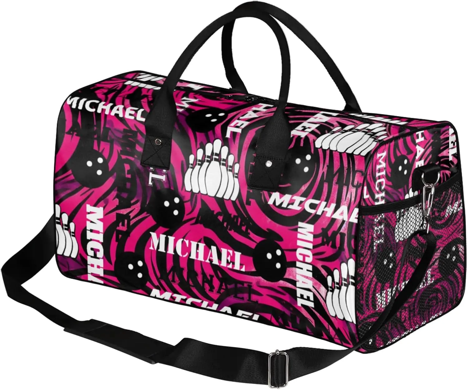 Personalized Bowling Sport Duffel Bag with Name, Custom Gym Bag Customized Overnight Weekender Bag for Women Men, Rose Red