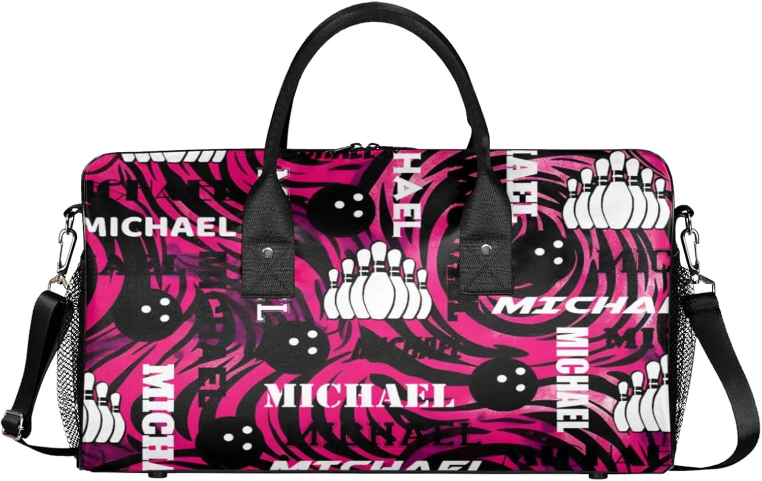 Personalized Bowling Sport Duffel Bag with Name, Custom Gym Bag Customized Overnight Weekender Bag for Women Men, Rose Red