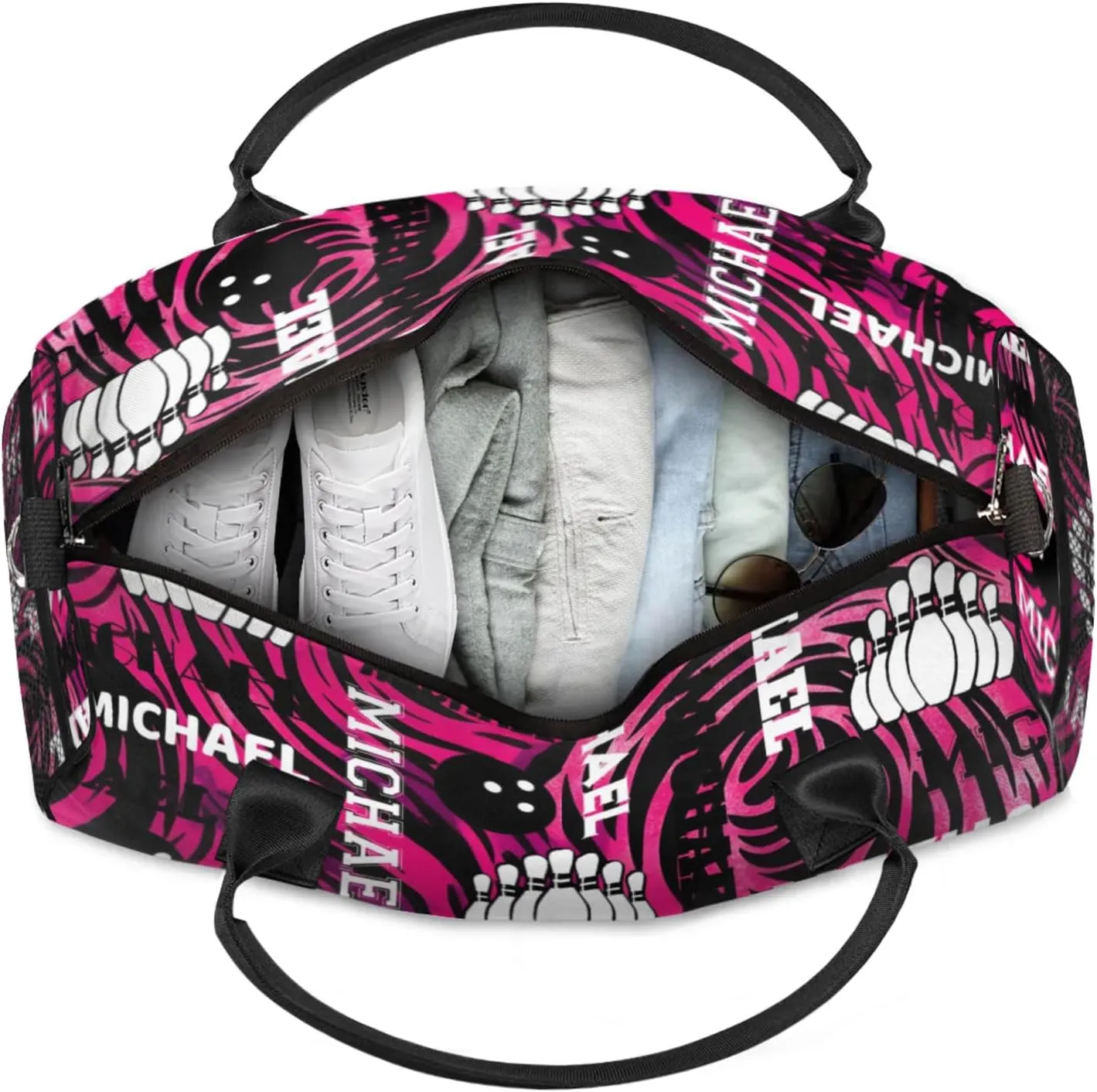 Personalized Bowling Sport Duffel Bag with Name, Custom Gym Bag Customized Overnight Weekender Bag for Women Men, Rose Red