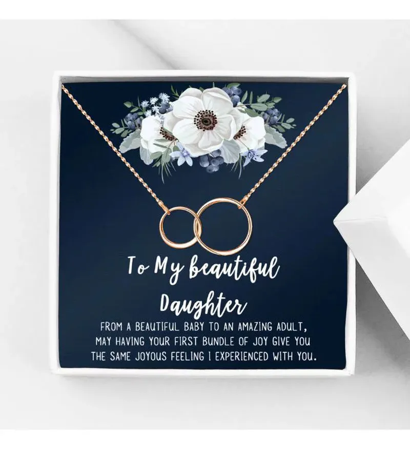 Personalized Daughter Mother's Day Jewelry, New Mom Mother's Day Gift, Custom Card for Daughter Mother's Day Gift, New Mom Mother's Day Gift [Rose Gold Infinity Ring, Personalized Card]