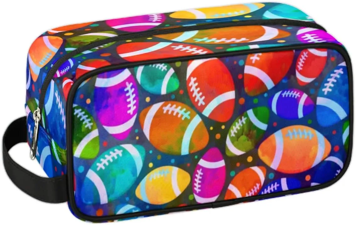 Personalized Gift Travel Makeup Bag for Man Boy Girl Women, Custom Cosmetic Bag Shaving Bag Make Up Bag Organizer Toiletry Bag for Christmas Birthday American Football Colorful