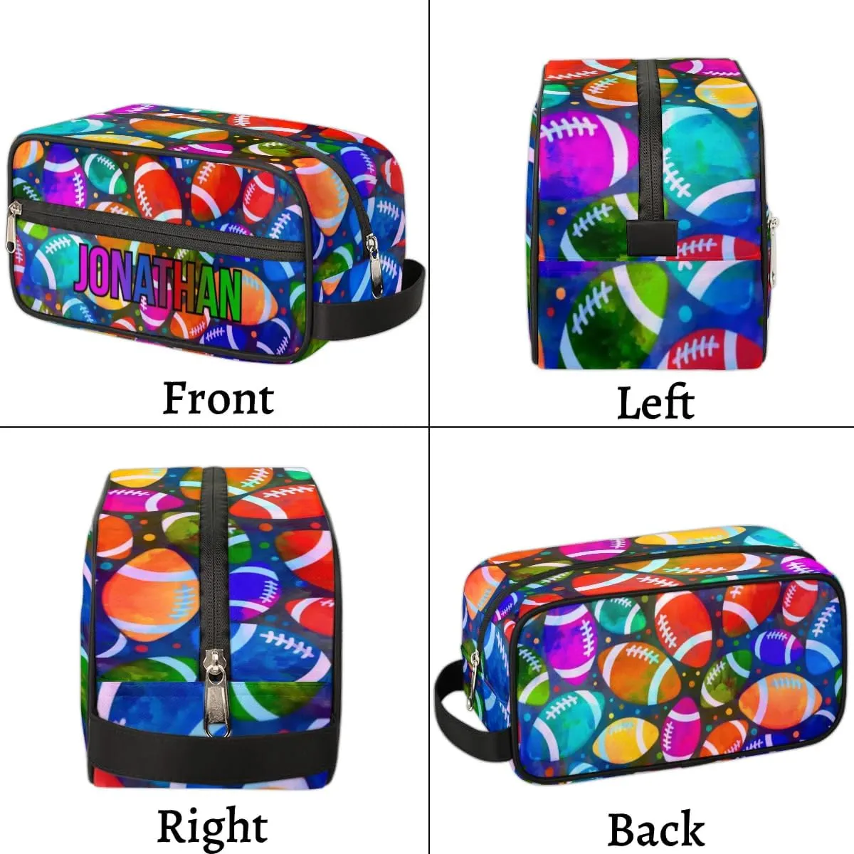 Personalized Gift Travel Makeup Bag for Man Boy Girl Women, Custom Cosmetic Bag Shaving Bag Make Up Bag Organizer Toiletry Bag for Christmas Birthday American Football Colorful