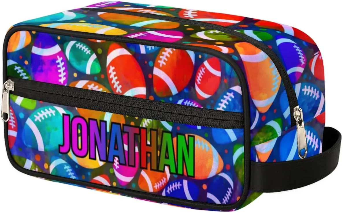 Personalized Gift Travel Makeup Bag for Man Boy Girl Women, Custom Cosmetic Bag Shaving Bag Make Up Bag Organizer Toiletry Bag for Christmas Birthday American Football Colorful