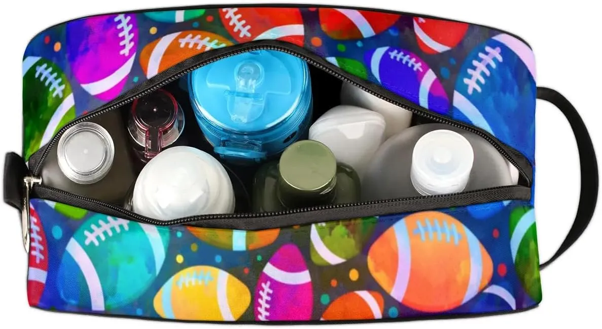 Personalized Gift Travel Makeup Bag for Man Boy Girl Women, Custom Cosmetic Bag Shaving Bag Make Up Bag Organizer Toiletry Bag for Christmas Birthday American Football Colorful