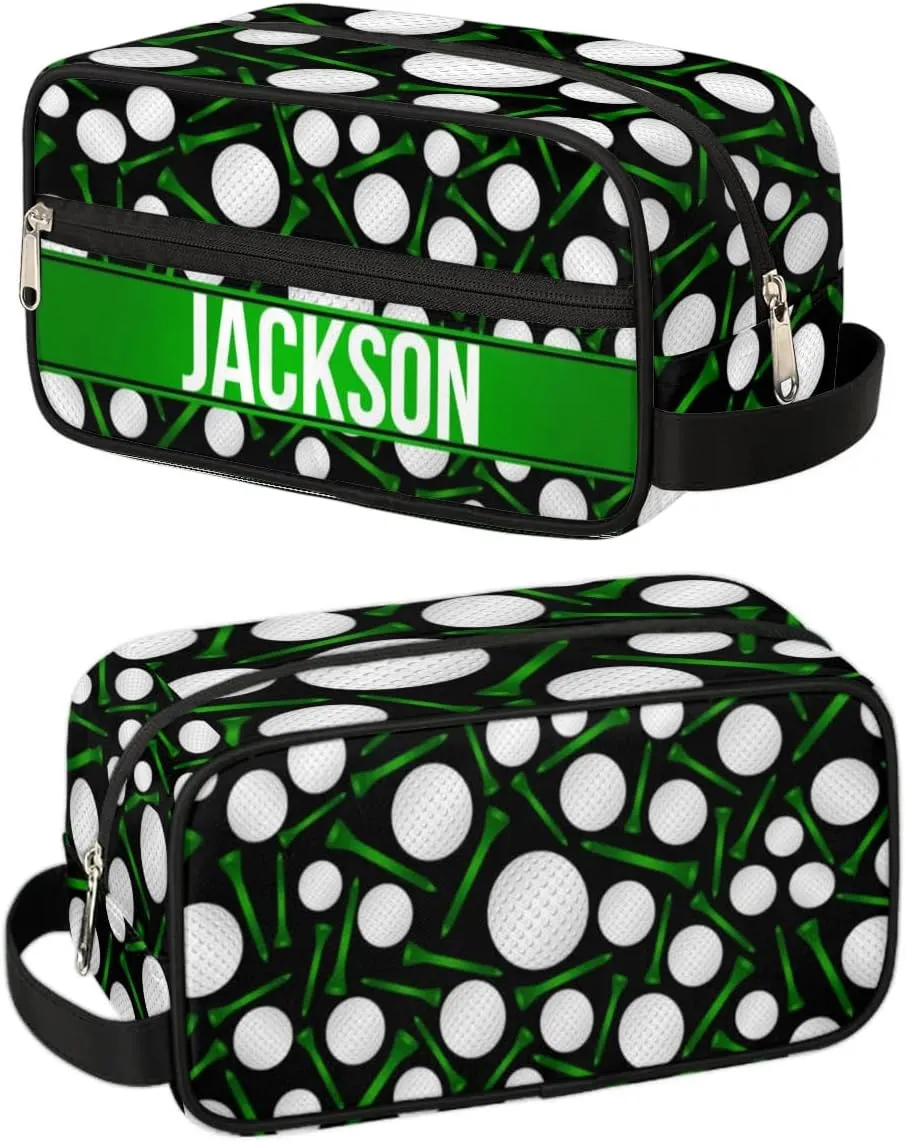 Personalized Gift Travel Makeup Bag for Man Boy Girl Women, Custom Cosmetic Bag Shaving Bag Make Up Bag Organizer Toiletry Bag for Christmas Birthday Black Golf Balls
