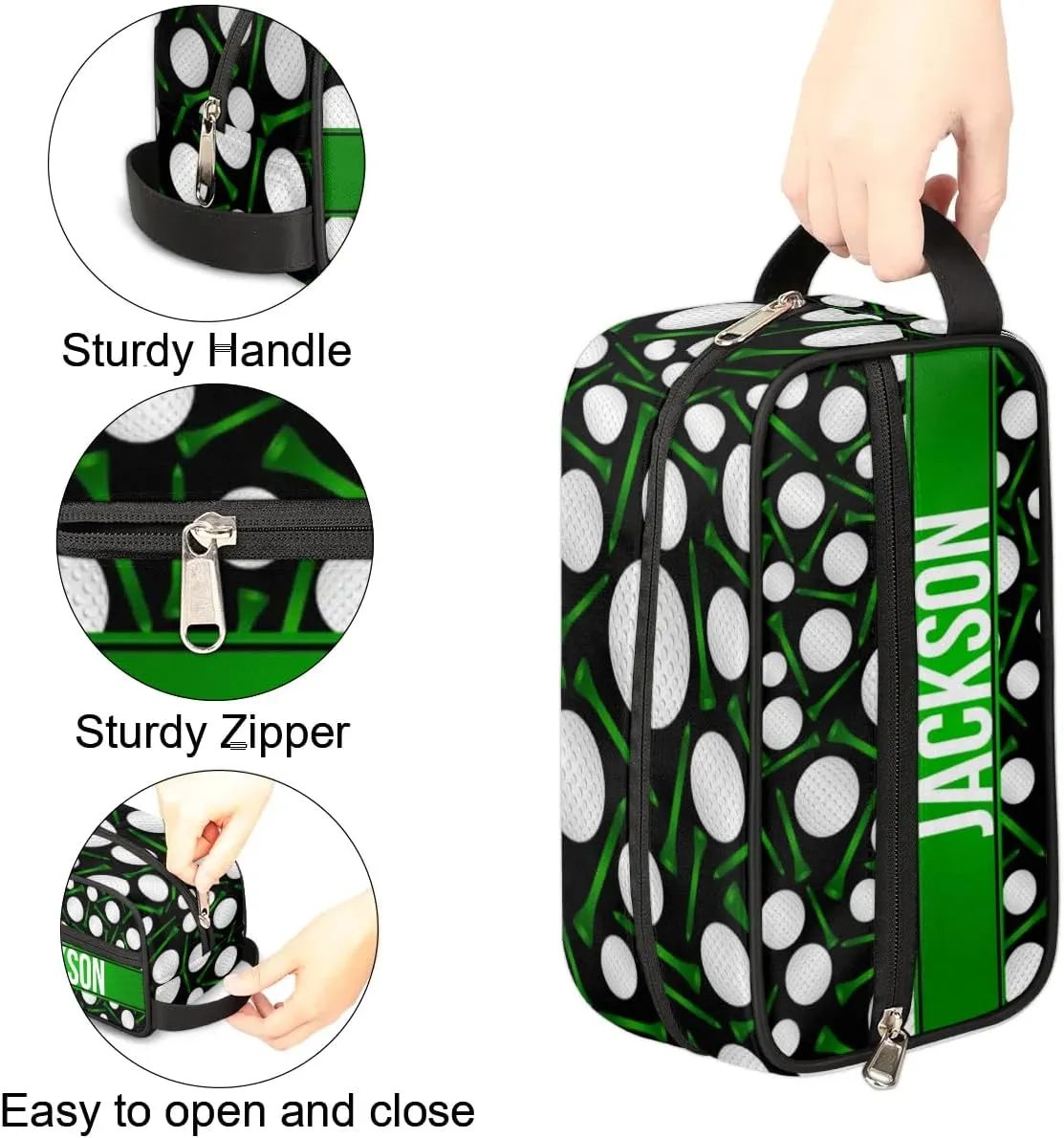 Personalized Gift Travel Makeup Bag for Man Boy Girl Women, Custom Cosmetic Bag Shaving Bag Make Up Bag Organizer Toiletry Bag for Christmas Birthday Black Golf Balls