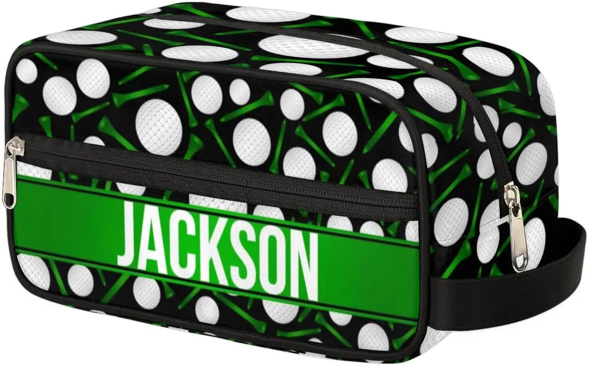 Personalized Gift Travel Makeup Bag for Man Boy Girl Women, Custom Cosmetic Bag Shaving Bag Make Up Bag Organizer Toiletry Bag for Christmas Birthday Black Golf Balls