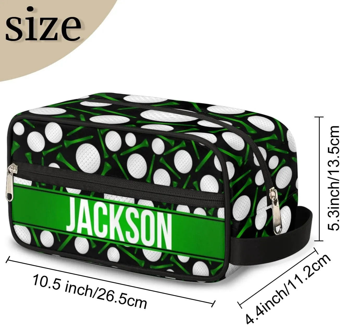 Personalized Gift Travel Makeup Bag for Man Boy Girl Women, Custom Cosmetic Bag Shaving Bag Make Up Bag Organizer Toiletry Bag for Christmas Birthday Black Golf Balls