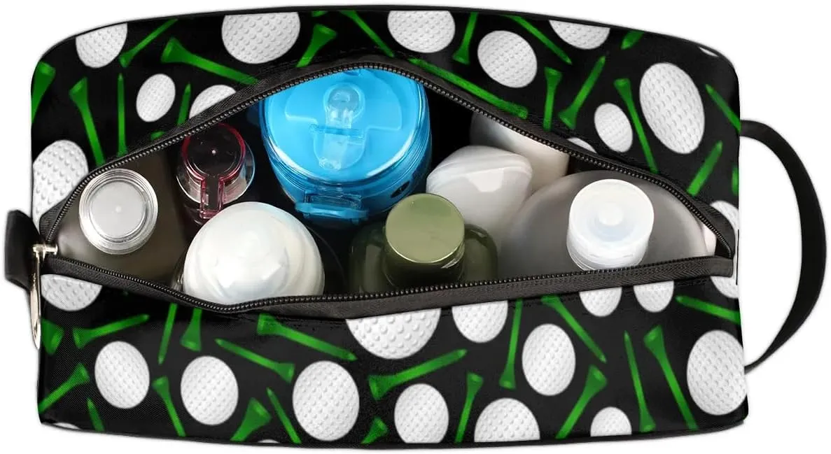 Personalized Gift Travel Makeup Bag for Man Boy Girl Women, Custom Cosmetic Bag Shaving Bag Make Up Bag Organizer Toiletry Bag for Christmas Birthday Black Golf Balls