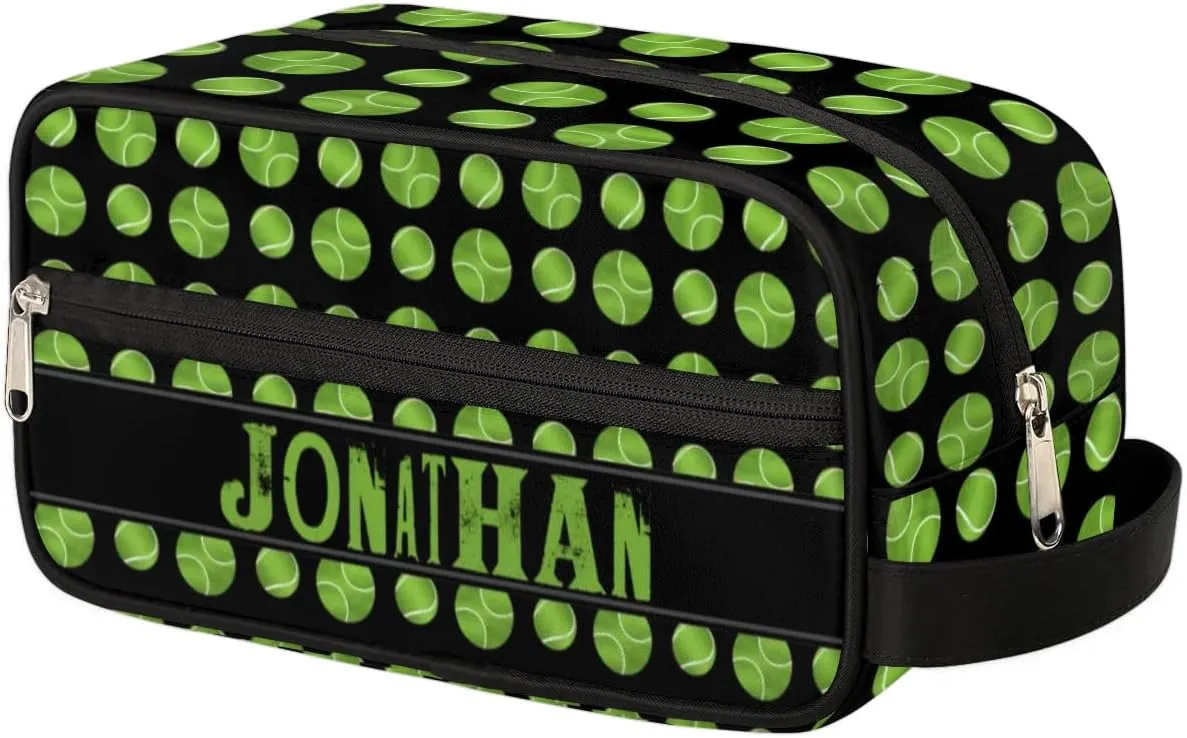 Personalized Gift Travel Makeup Bag for Man Boy Girl Women, Custom Cosmetic Bag Shaving Bag Make Up Bag Organizer Toiletry Bag for Christmas Birthday Tennis Balls Pattern