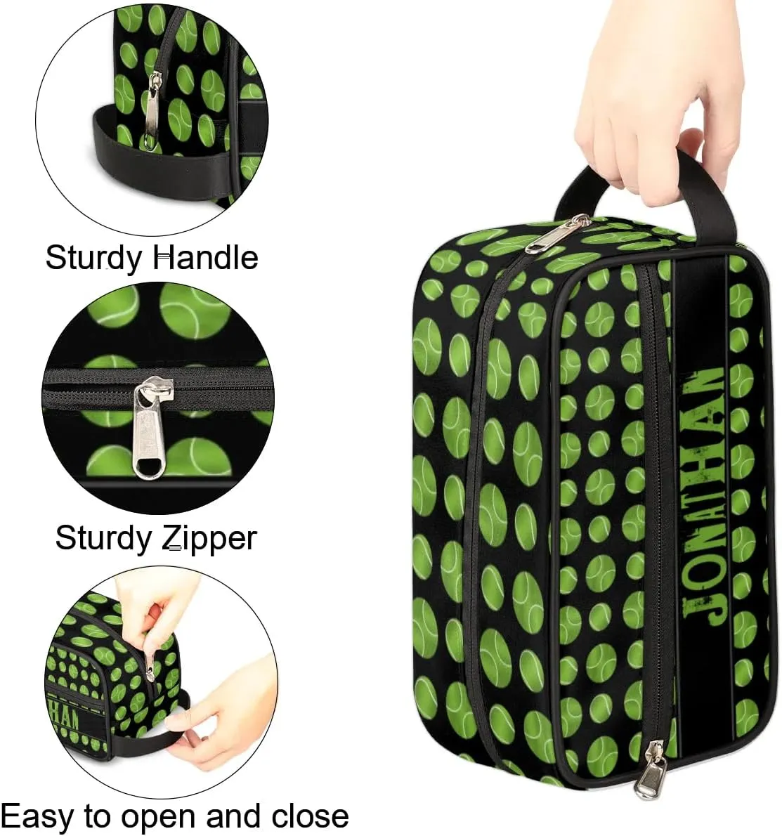 Personalized Gift Travel Makeup Bag for Man Boy Girl Women, Custom Cosmetic Bag Shaving Bag Make Up Bag Organizer Toiletry Bag for Christmas Birthday Tennis Balls Pattern