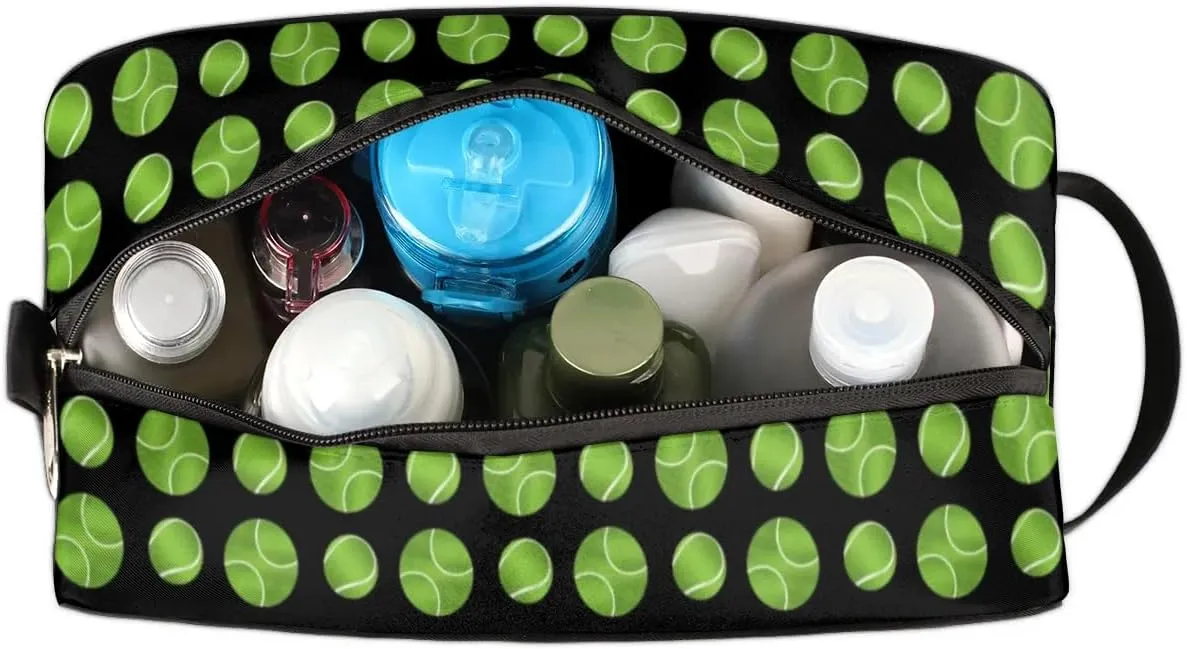 Personalized Gift Travel Makeup Bag for Man Boy Girl Women, Custom Cosmetic Bag Shaving Bag Make Up Bag Organizer Toiletry Bag for Christmas Birthday Tennis Balls Pattern