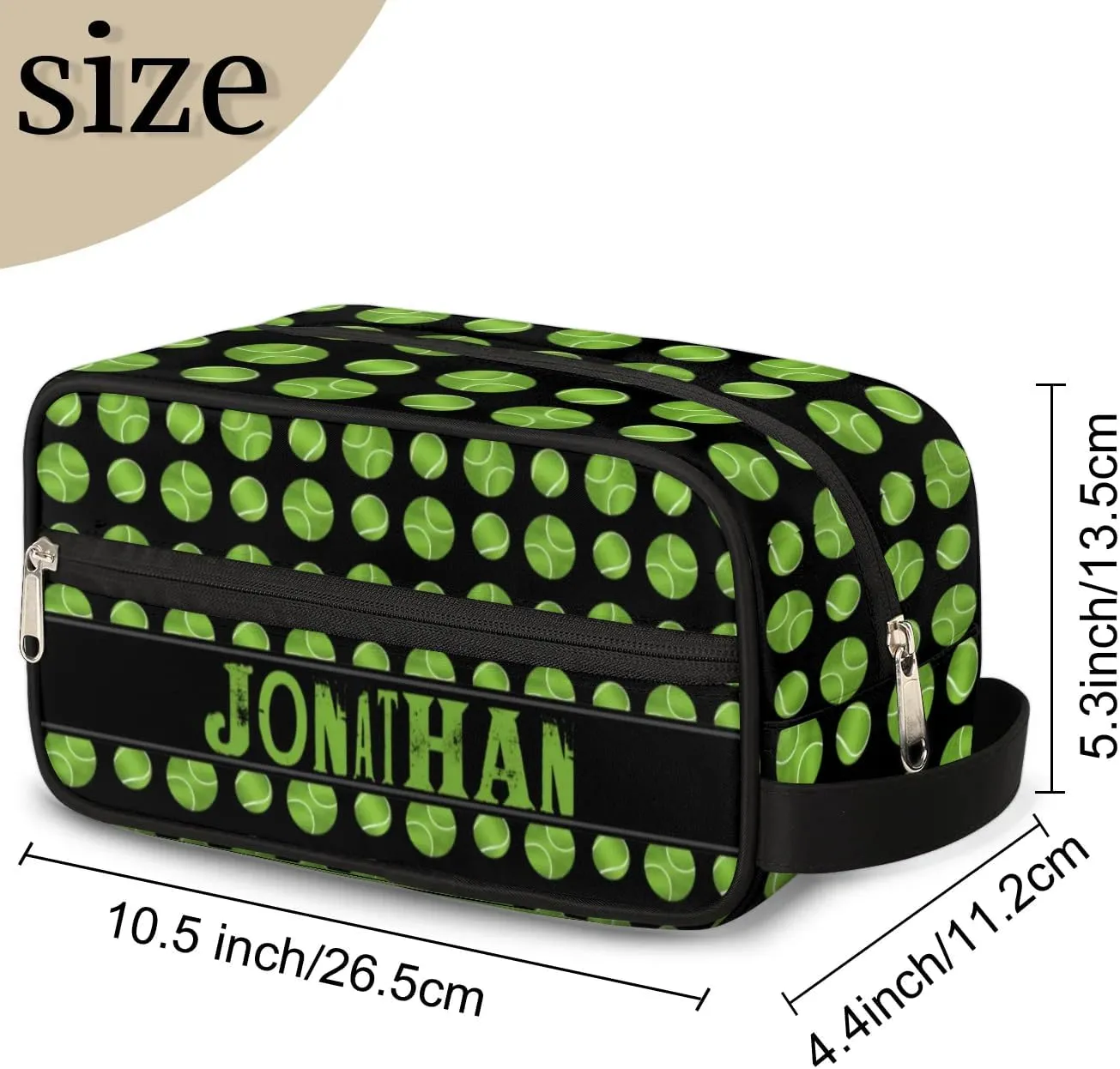 Personalized Gift Travel Makeup Bag for Man Boy Girl Women, Custom Cosmetic Bag Shaving Bag Make Up Bag Organizer Toiletry Bag for Christmas Birthday Tennis Balls Pattern