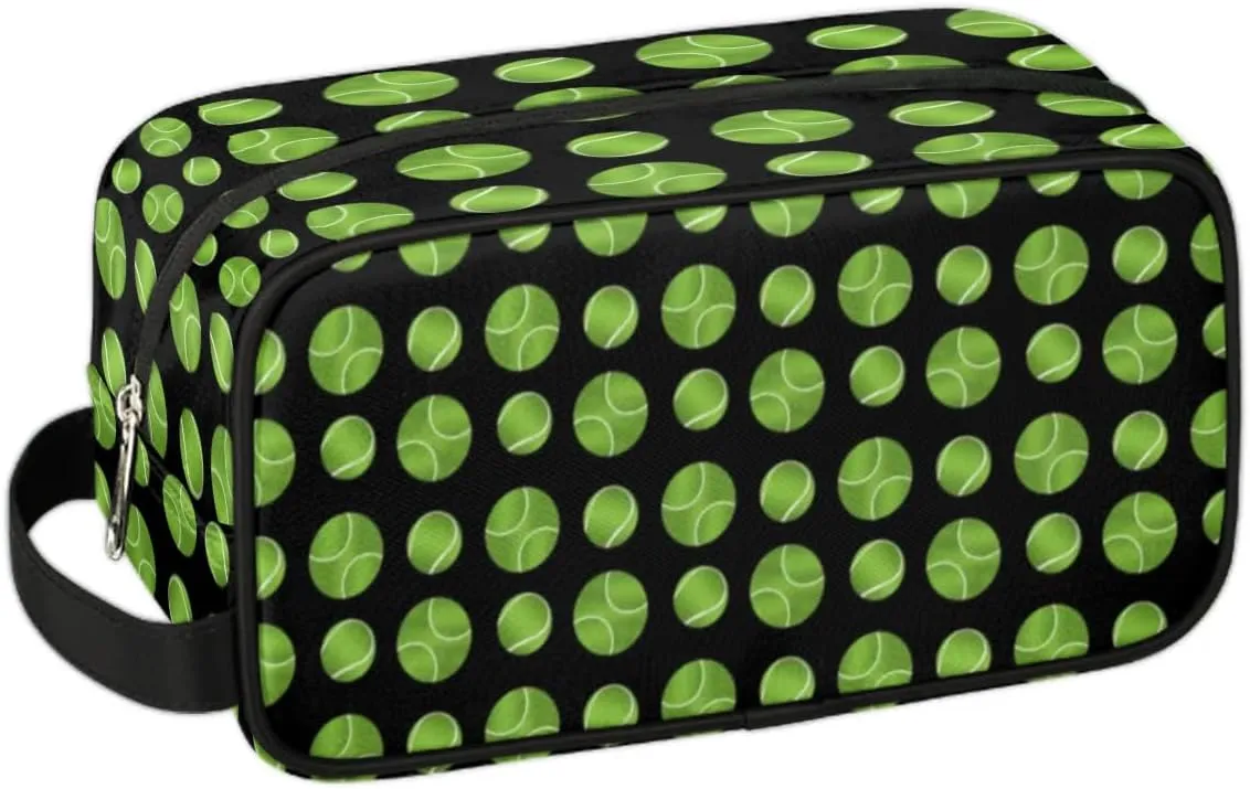 Personalized Gift Travel Makeup Bag for Man Boy Girl Women, Custom Cosmetic Bag Shaving Bag Make Up Bag Organizer Toiletry Bag for Christmas Birthday Tennis Balls Pattern