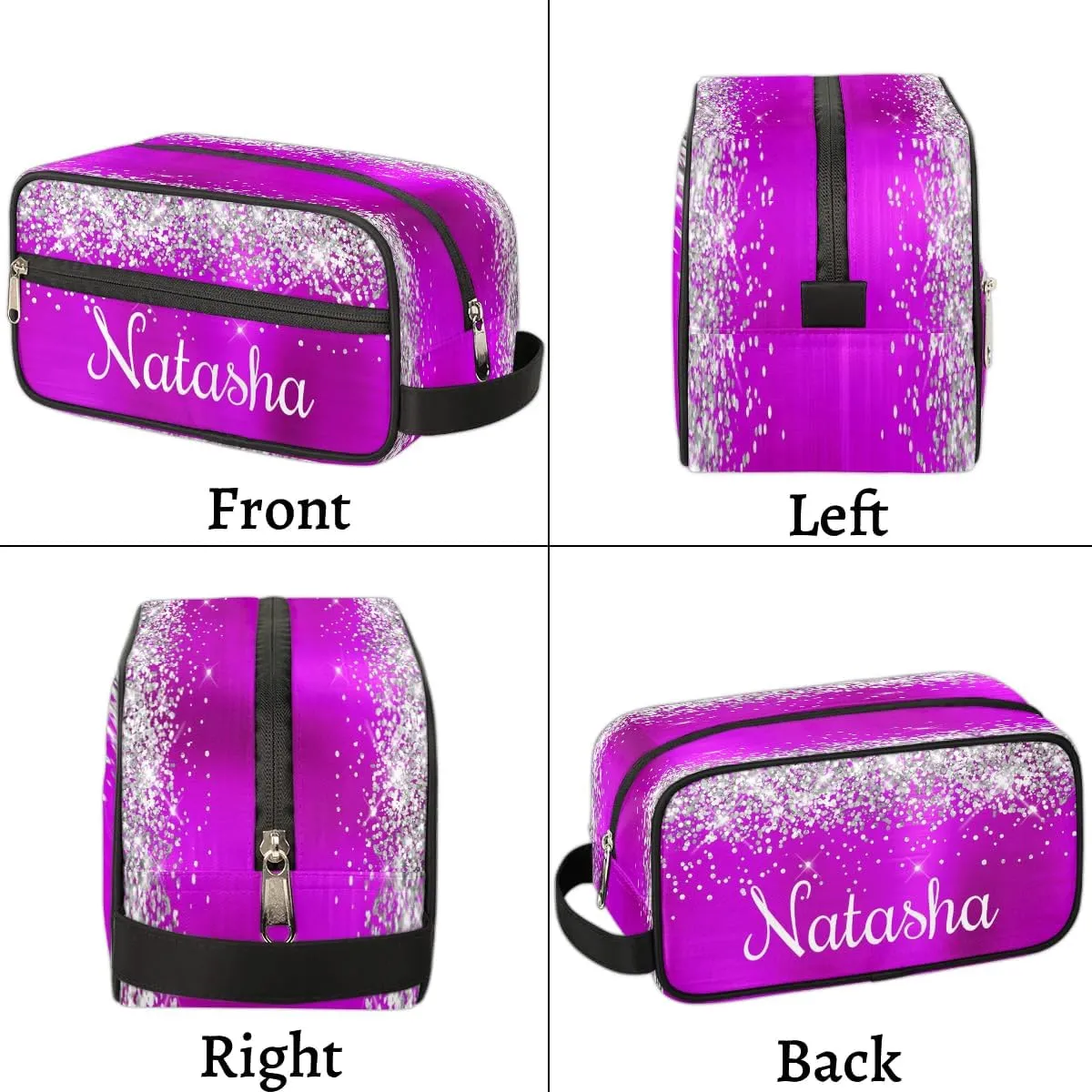 Personalized Gift Travel Makeup Bag for Women Girls, Cosmetic Bag Make Up Bag Organizer Toiletry Bag Christmas Birthday Mother's Day Gift Silver Glitter Purple